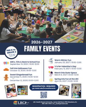 A navy blue and white flyer for the LRC-South 2026-27 Family Events. 