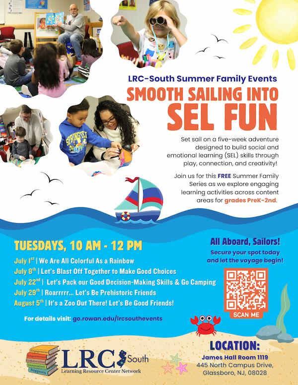 LRC-South Summer Family Series sailing beach themed flyer with event details and registration information